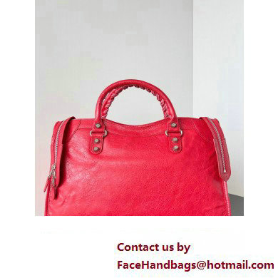 Balenciaga Classic City Large Handbag with Spiral Hardware in Arena Lambskin Red/Silver