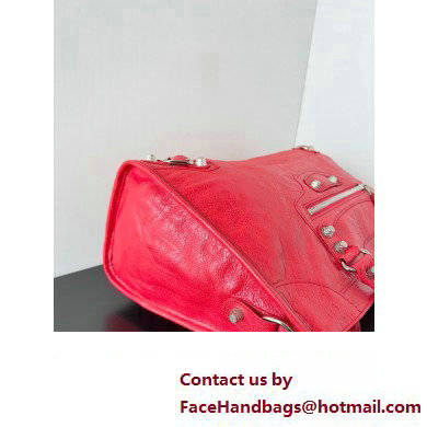 Balenciaga Classic City Large Handbag with Spiral Hardware in Arena Lambskin Red/Silver