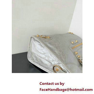 Balenciaga Classic City Large Handbag with Spiral Hardware in Arena Lambskin Silver/Gold