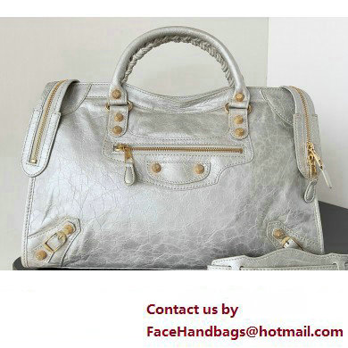 Balenciaga Classic City Large Handbag with Spiral Hardware in Arena Lambskin Silver/Gold