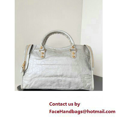 Balenciaga Classic City Large Handbag with Spiral Hardware in Arena Lambskin Silver/Gold