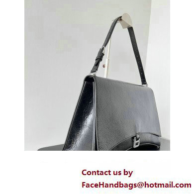 Balenciaga Crush Large Sling Bag in paper calfskin Black/Silver 2023 - Click Image to Close