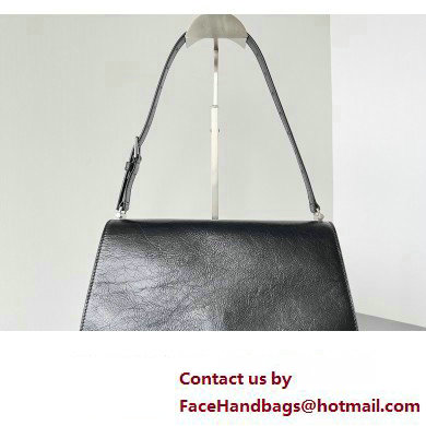 Balenciaga Crush Medium Sling Bag in paper calfskin Black/Silver 2023 - Click Image to Close