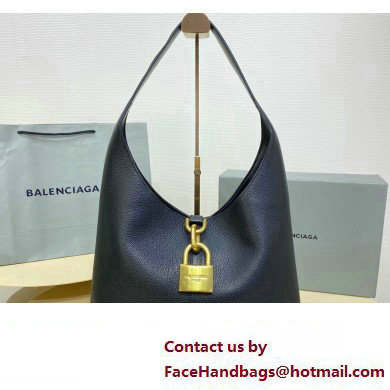 Balenciaga Locker Medium North-South Hobo Bag in black/Gold grained calfskin 2024 - Click Image to Close