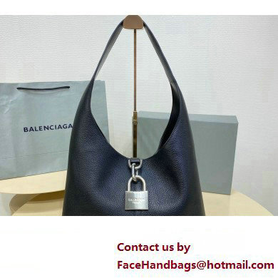 Balenciaga Locker Medium North-South Hobo Bag in black/Silver grained calfskin 2024 - Click Image to Close