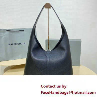 Balenciaga Locker Medium North-South Hobo Bag in black/Silver grained calfskin 2024