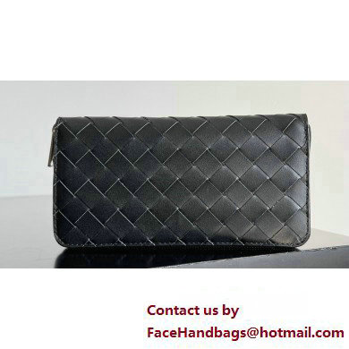 Bottega Veneta Intrecciato Zip Around Wallet Black/Green 2023 - Click Image to Close