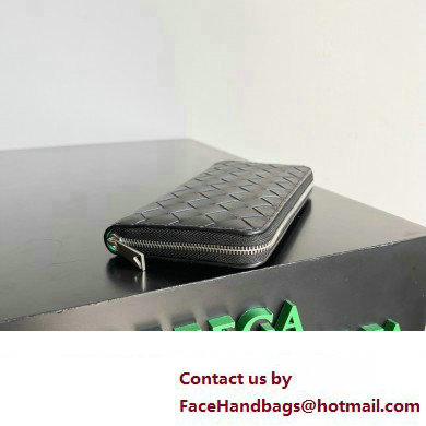 Bottega Veneta Intrecciato Zip Around Wallet Black/Green 2023