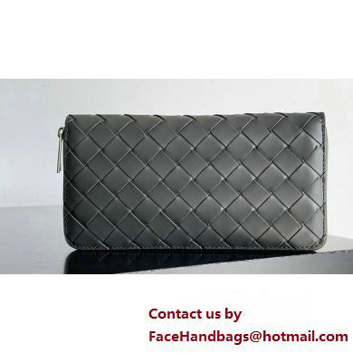 Bottega Veneta Intrecciato Zip Around Wallet Dark Gray 2023 - Click Image to Close