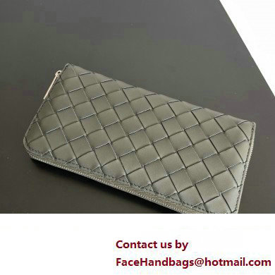 Bottega Veneta Intrecciato Zip Around Wallet Dark Gray 2023