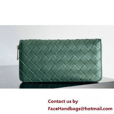 Bottega Veneta Intrecciato Zip Around Wallet Dark Green 01 2023 - Click Image to Close