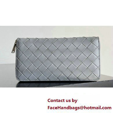 Bottega Veneta Intrecciato Zip Around Wallet Light Gray/Blue 2023 - Click Image to Close