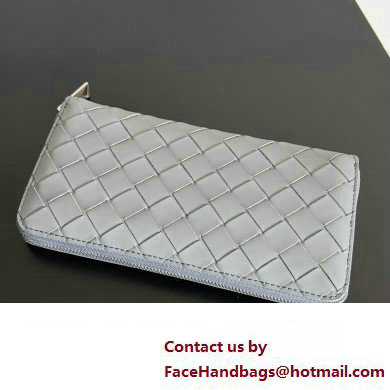 Bottega Veneta Intrecciato Zip Around Wallet Light Gray/Blue 2023