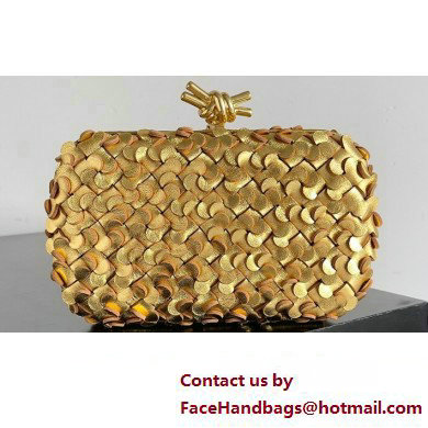 Bottega Veneta Knot Intreccio lamina leather minaudiere with leather sequins Bag Gold 2024