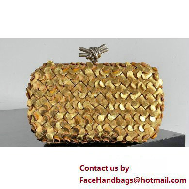 Bottega Veneta Knot Intreccio lamina leather minaudiere with leather sequins Bag Gold/Silver 2024