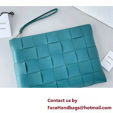 Bottega Veneta Large Cassette Pouch Intreccio leather wristlet Bag Blue 2024 - Click Image to Close