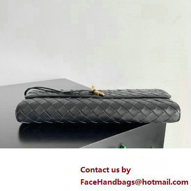 Bottega Veneta Long Clutch Andiamo With Handle Intrecciato leather bag Black with metallic knot closure 2024