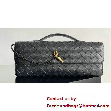 Bottega Veneta Long Clutch Andiamo With Handle Intrecciato leather bag Black with metallic knot closure 2024