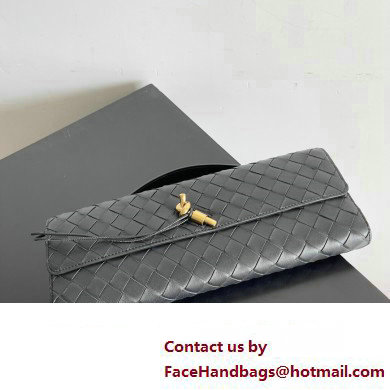 Bottega Veneta Long Clutch Andiamo With Handle Intrecciato leather bag Black with metallic knot closure 2024