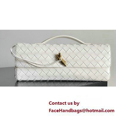 Bottega Veneta Long Clutch Andiamo With Handle Intrecciato leather bag White with metallic knot closure 2024