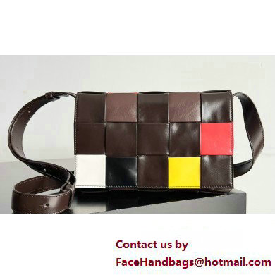 Bottega Veneta Medium Cassette Intreccio leather cross-body bag with multicolor check 2023