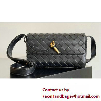 Bottega Veneta Mini Andiamo Cross-Body Intrecciato leather bag Black with metallic knot closure 2024