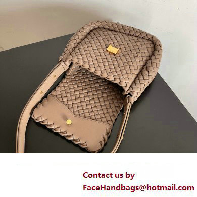 Bottega Veneta Mini Cobble Shoulder Bag in padded Intreccio leather TAUPE GREY 2024