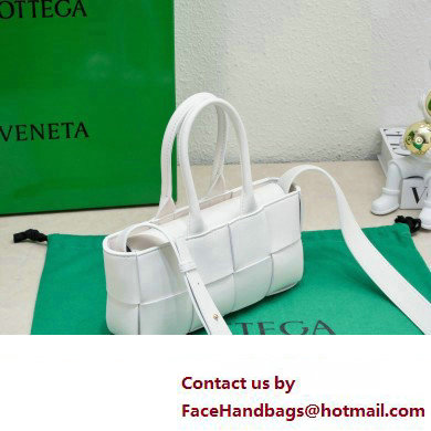 Bottega Veneta Mini East-West Arco Tote Intreccio leather bag with detachable strap White 2024