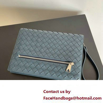 Bottega Veneta Small intrecciato leather document case With Wristlet Deep Blue 2023 - Click Image to Close