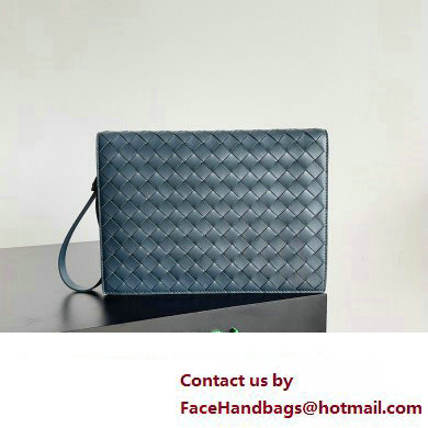 Bottega Veneta Small intrecciato leather document case With Wristlet Deep Blue 2023