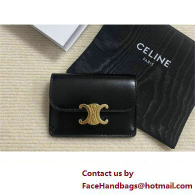 CELINE CARD HOLDER WITH FLAP TRIOMPHE in Shiny calfskin Black 10I583 2023 - Click Image to Close