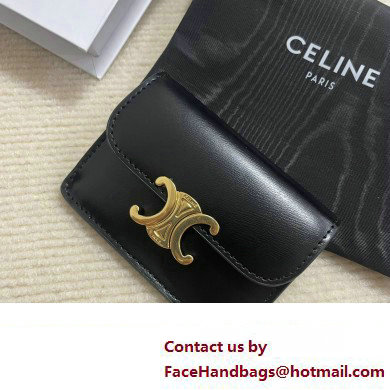 CELINE CARD HOLDER WITH FLAP TRIOMPHE in Shiny calfskin Black 10I583 2023