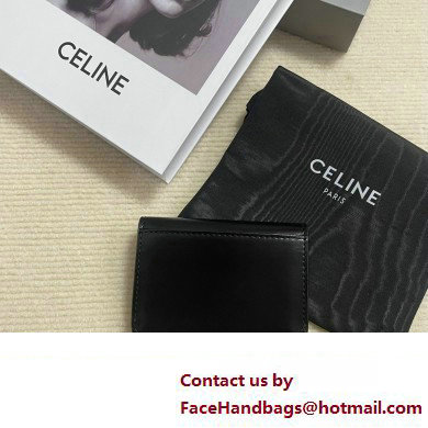 CELINE CARD HOLDER WITH FLAP TRIOMPHE in Shiny calfskin Black 10I583 2023