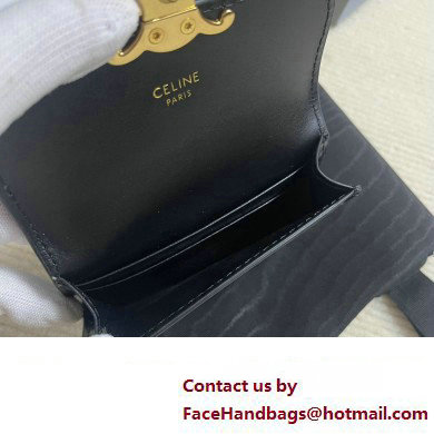 CELINE CARD HOLDER WITH FLAP TRIOMPHE in Shiny calfskin Black 10I583 2023