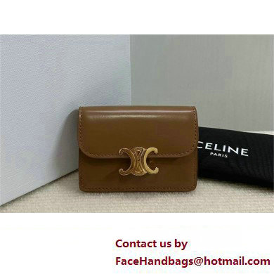 CELINE CARD HOLDER WITH FLAP TRIOMPHE in Shiny calfskin Bronze 10I583 2023 - Click Image to Close