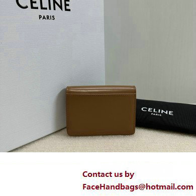 CELINE CARD HOLDER WITH FLAP TRIOMPHE in Shiny calfskin Bronze 10I583 2023