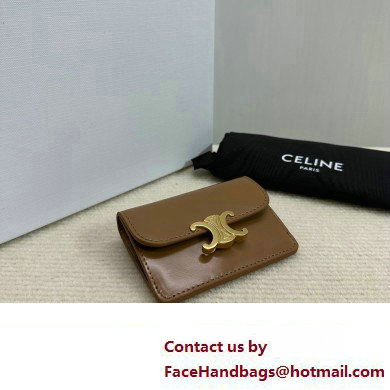 CELINE CARD HOLDER WITH FLAP TRIOMPHE in Shiny calfskin Bronze 10I583 2023