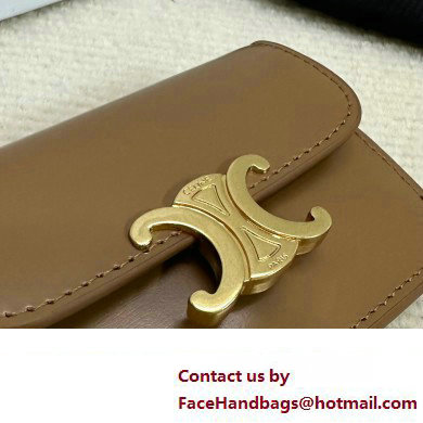 CELINE CARD HOLDER WITH FLAP TRIOMPHE in Shiny calfskin Bronze 10I583 2023