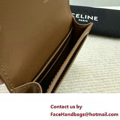 CELINE CARD HOLDER WITH FLAP TRIOMPHE in Shiny calfskin Bronze 10I583 2023