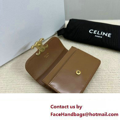 CELINE CARD HOLDER WITH FLAP TRIOMPHE in Shiny calfskin Bronze 10I583 2023