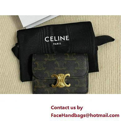 CELINE CARD HOLDER WITH FLAP TRIOMPHE in Triomphe Canvas Tan 10I582 2023 - Click Image to Close