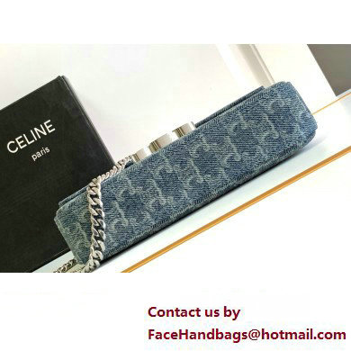 CELINE CHAIN SHOULDER BAG CLAUDE in DENIM WITH TRIOMPHE ALL-OVER Denim / Silver 2024