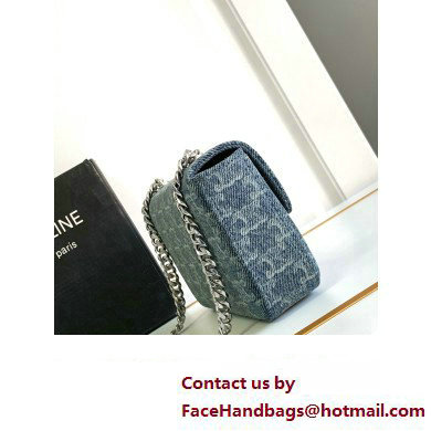 CELINE CHAIN SHOULDER BAG CLAUDE in DENIM WITH TRIOMPHE ALL-OVER Denim / Silver 2024