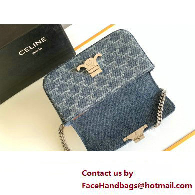 CELINE CHAIN SHOULDER BAG CLAUDE in DENIM WITH TRIOMPHE ALL-OVER Denim / Silver 2024