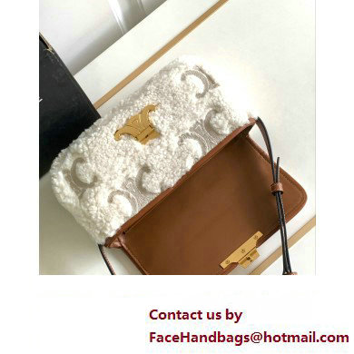 CELINE SHOULDER BAG CLAUDE in SHEARLING WITH TRIOMPHE EMBROIDERIES Natural / Tan 2023