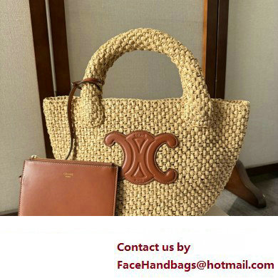 CELINE SUPPLE SMALL TRIOMPHE CLASSIC PANIER in Raffia and calfskin Tan 2024