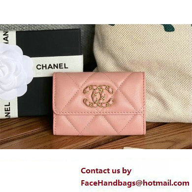 CHANEL 19 Flap Card Holder in lambskin AP1790 PINK 2023