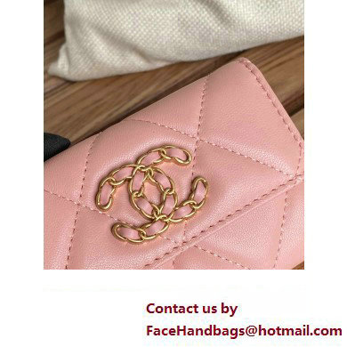 CHANEL 19 Flap Card Holder in lambskin AP1790 PINK 2023