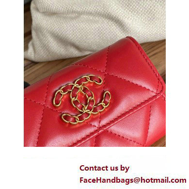 CHANEL 19 Flap Card Holder in lambskin AP1790 RED 2023