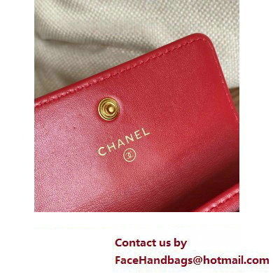 CHANEL 19 Flap Card Holder in lambskin AP1790 RED 2023